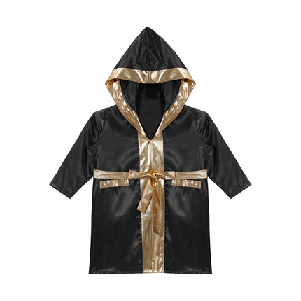 Boys Girls Halloween Carnival Boxer Cosplay Costume Boxing Robe Outfit Long Sleeve Satin Pugilism Hooded Cloak with Belt Shorts
