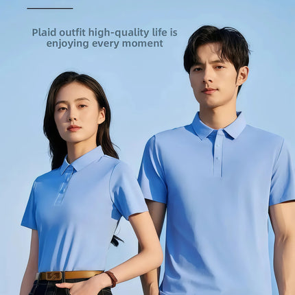 6XL Anti-Wrinkle Pearl Weave Cool Feeling Solid Color Polo Shirt Seamless Collar Four Button Men's T-Shirt Summer Breathable