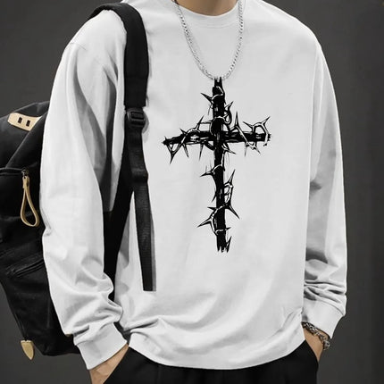 T-shirt for Men Summer Cross of Thorns Suitcase Men's T-shirts Long-sleeved Dark Hip-hop Men's oversize t-shirt Y2k T Shirt Tops