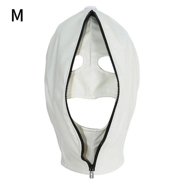 Leather Mask Full Face Double Layer Headgear Zip Head Hood Adjustable Lace-up Leather Bondage Masks Halloween Cosplay Party Mask