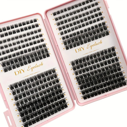 DIY Eyelash Extension Kit Eyelash Book, 384 Clusters of D-Curl Personal Eyelash Clusters - Suitable for At-Home Eyelash DIY, Cat