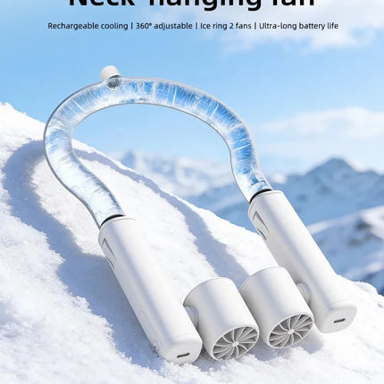 Detachable Ice-Cool Neck Fan, 360° Cooling with Freezable Ice Ring , 3 Speeds, Large Battery, Hands-Free for Outdoor, Commuting