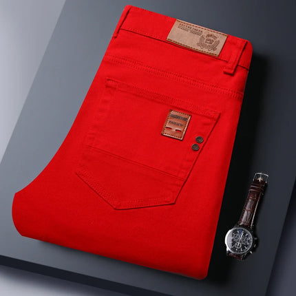 Spring Autumn Men's Stretch Jeans Fashion Straight Slim Pants Classic Brand High Quality Male Business Casual Denim Trousers