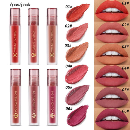 YOUNG VISION 6-Color Matte Velvet Lip Gloss Silky Smooth, Long-Lasting Color Seductive Feminine Lip Makeup