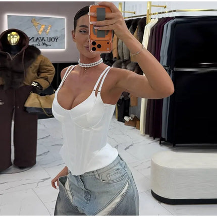 Sexy Double Layered Shoulder Straps Women Vest Elegant Backless Sleeveless Lace Up Female Top 2026 Spring Summer Lady Crop Tops