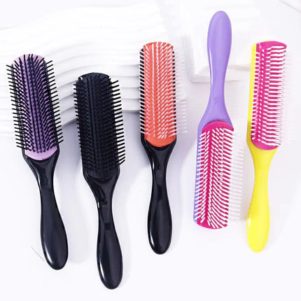 1pc 9-row nylon massage curling brush, hair salon straight hair curling comb, nylon bristles Special for real hair wigs