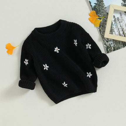 Baby Girl Sweater Long Sleeve Crew Neck Flower Winter Warm Knit Pullover Sweater Infant Clothes