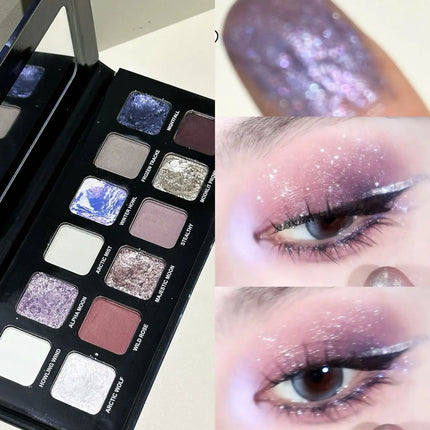 12 Colors Metallic Eyeshadow Palette Pearl Matte Sparkling Shimmer Blue Eye Shadow Highlighter Brighten Glitter Halloween Makeup