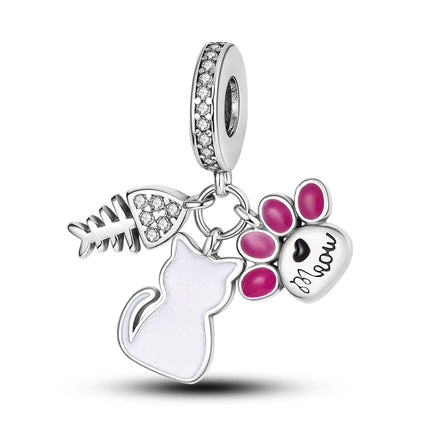 Charms 925 Sterling Silver Cute Cat Collection Charms Beads Paw Print Pendant Beads Fit Original DIY Bracelet Gift Women Jewelry