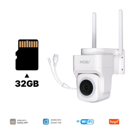 MOES 3MP Smart Security Camera with Tuya WiFi, Wireless/Wired RJ45, IP65 Waterproof, Motion Tracking & Full Color Night Vision