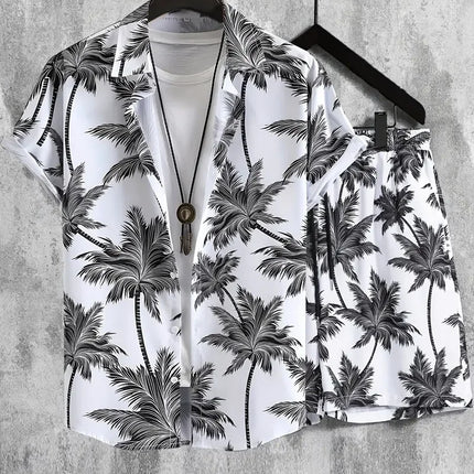 2025 Simple All-in-one Men's Shirt Set Coconut Tree Print 3D Printed Shirt And Shorts Set Summer Casual Vacation Hawaiian Shirt