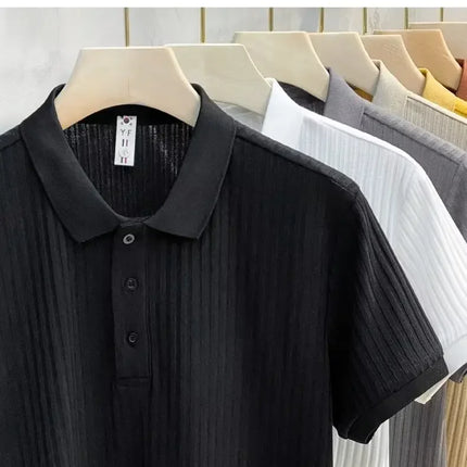 Fashionable Casual Knitted Striped Men's Polo Shirt Breathable Lightweight Summer Suitable for All Ages And Occasions