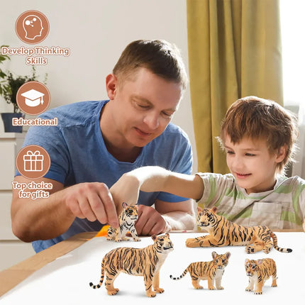 6Pcs Simulation Tiger Family Wildlife Animals Model Toy Mini Tigers Figures Dolls Action Figurines Toys for Children Set Gift