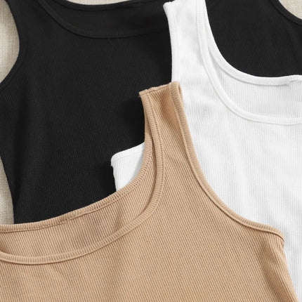 3 Pack Solid Crew Neck Tank Top Casual Sleeveless Top For Spring & Summer Women's Clothing