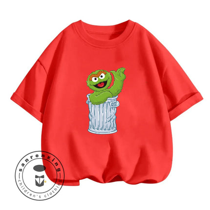 2026 Summer Fashion Sesame Street Crew Neck T-Shirt 3-14Y Boys Girls Cute Kawaii Cartoon Street Hot Outdoor Casual Lovely