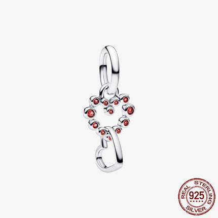 Key & Lock 925 Sterling Silver Pave Moon Heart Flower Dangle Charms Fit Original Bracelet Beads Jewelry DIY Gift plata de ley