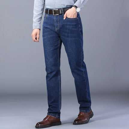 2026 New Business Men's Jeans Casual Straight Stretch Fashion Classic Blue Black Work Denim Pant Trousers Male Clothing