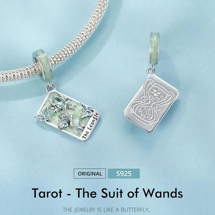 WOSTU 925 Sterling Silver Colorful Tarot Cards Charm Pendent Magic Star Moon Sun Lover Bead Fit DIY Bracelet Necklace Women Gift