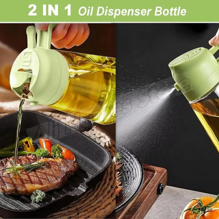 1/2PCS 500ml 2-in-1 Olive Oil Spray Dispenser Bottle Food Grade Oil Mister Sprayer Kitchen Cooking Air Fryer BBQ Camping Tools