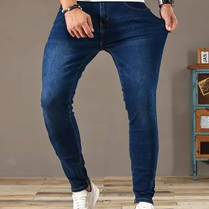 Men Jeans Stretch Skinny Denim Pants Solid Color Black Blue Spring Luxury Street Harajuku Hip-Hop Style Slim Fit Trousers Brand