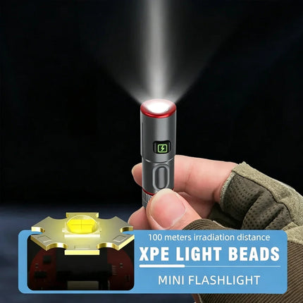 Mini Keychain Flashlight USB Rechargeable LED Pocket Torch with Necklace Portable 6 Lighting Modes Camping Emergency Lantern