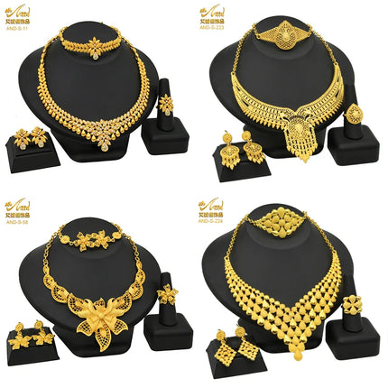 ANIID African Jewelry Set Big Necklace Dubai Ethiopian Gold Color Jewelery Earring Bracelet For Women Bridal Choker Wholesale