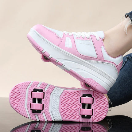 Four wheel roller shoes Boys girls walking shoes Casual outdoor sports slide and shrink school students pulleys shoes sneakers