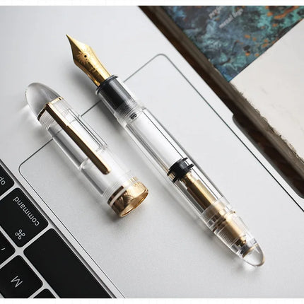 MAJOHN P140 Transparent Fountain Pen Sun Nib Metal Copper Piston Light Resin Body PK X159 9019 Stationery School Supplies
