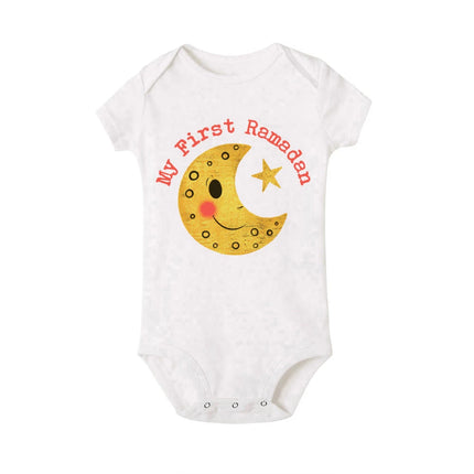 My First Eid Printed Baby Romper Newborn Islamic Muslim Holiday Outfit Eid Ramadan Infant Short Sleeve Romper Toddler Jumpsuit