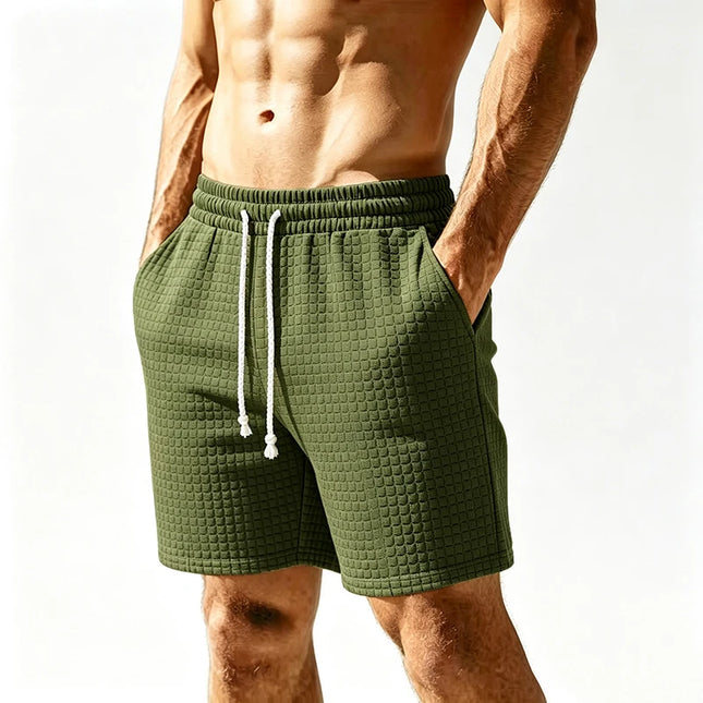 Men Waffle Textured Casual Shorts Elastic Drawstring Waist Breathable Summer Street Daily Travel Outdoor Workout Walking Shorts