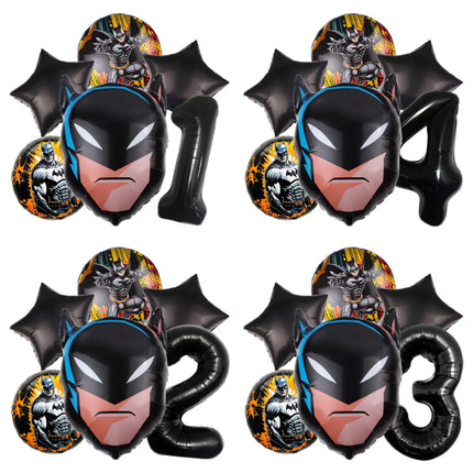6pcs Cartoon Batman Superhero Baby Shower Boy Balloons Set Number Foil Balloons Children's Birthday Party Balloons Supplies