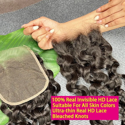 Water Wave 5x5 HD Lace Closure Invisible HD Lace Melt Skin PrePlucked Bleached Knots 100% Raw Virgin Human Hair Natural Color