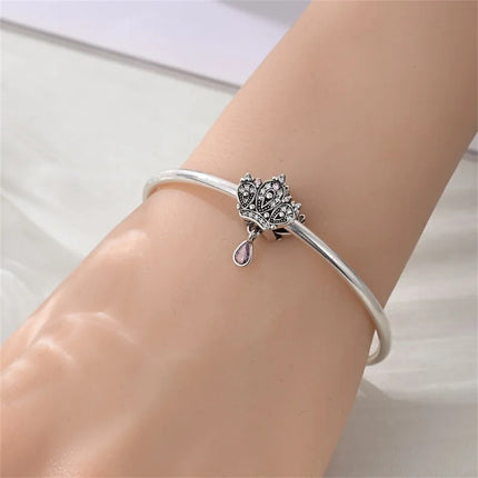 Crown Charms Skull Bead Original 925 Sterling Silver Inlaid Zirconium Pendants Fit Bracelet Necklace Jewelry Lover Gift