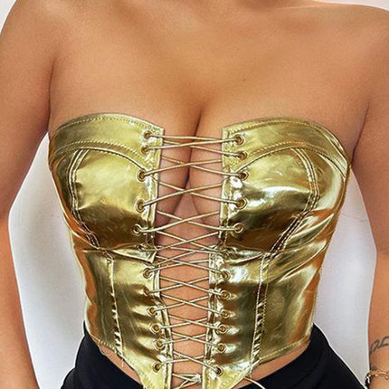 Sexy Y2K Clothes Leather Corset Crop Top Women Summer Body Night Club Party Halter Tank Top Festival Outfits Cropped Tube Tops