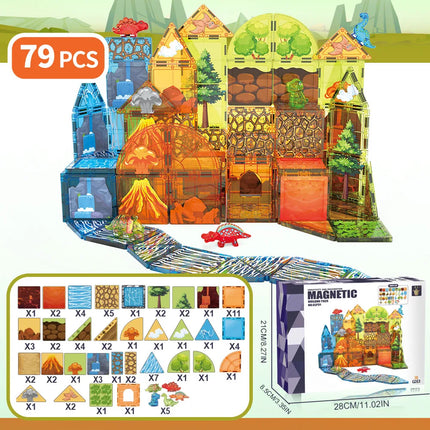Magnetic Tiles Dinosaur Volcano Forest Theme Building Blocks, Educational STEM Toy for Kids, Ideal Birthday Christmas Gift
