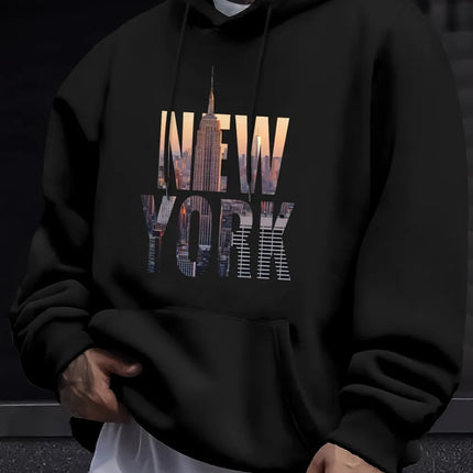 European and American men's new autumn New York letter print micro elastic comfortable hooded sweatshirt outdoor casual top