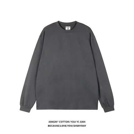 White Heavyweight 400g Pure Cotton Long Sve T-irt ex Loose Fit Basic Color Inner Wear Base Layer irt