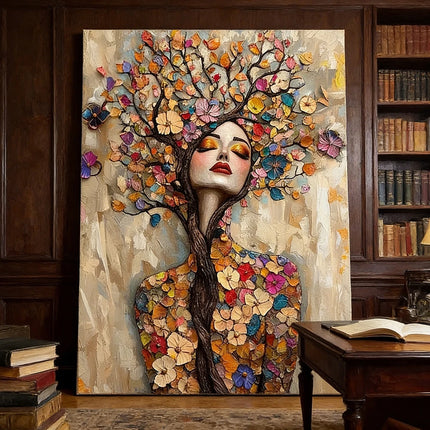 Gustav Klimt Style Mosaic Tree of Life Flower Goddess Canvas Painting Abstract Floral Goddess Art Poster Living Room Home Decor