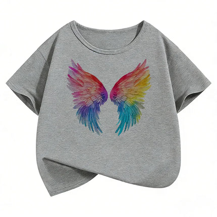 Fashion Colorful Wing T Shirts Graphic Short Sleeve Kids Children's T-shirt Boys Girls Summer Spring Casual Top Tee Shirt