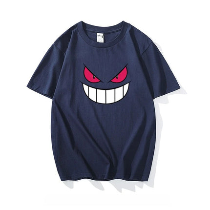 Pokémon Gengar Printing Tee Pure Cotton T-shirt Men's 2026 Summer Fashion Oversize Street Casual Y2K Tops Streetwear Clothing