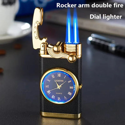 Creative Real Watch Metal Rocker Arm Butane Gas Torch Lighter Windproof Double Jet Flame Cigar Lighters Smoking Gadgets For Men