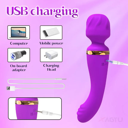 2 in 1 Vagina Vibrator Wand for Women G-Spot Clitoris Nipples Stimulator Breast Massager Female Masturbator Sex Toy for Women