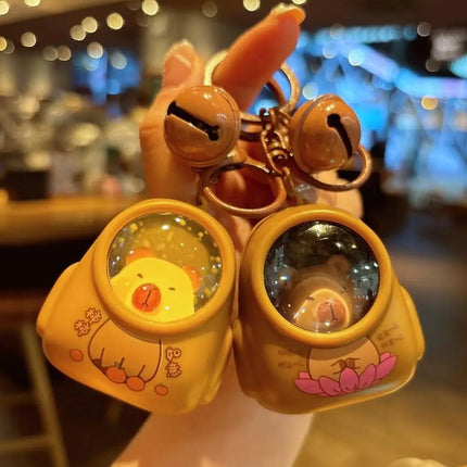 Cute Kapibala Small Night Light Keychains Kawaii Bag Hang Celebrity Atmosphere Light Key Chain Space Capsule Trinket Friend Gift