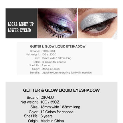 PHOERA Metallic Eye Shadow Diamond Shiny Eye Liner Pen Eyeshadow Long Lasting Shimmer Pigmented Eye Shadow Maquillaje