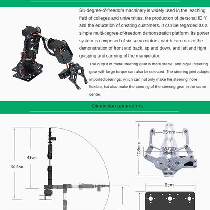 360 Degrees 6 DOF Robot Metal Alloy Mechanical Arm Claw Kit MG996R for Arduino Robotics Kit Educational Ps2 Programmable Toys