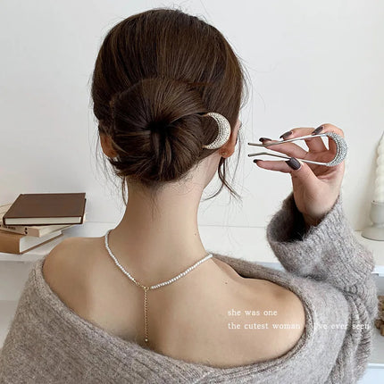 Metal Flower Hair Stick For Women Girls U-shaped Hairpin Fashion Hair Clip Pins New Blue Crystal Hair Bun Hair Accessories
