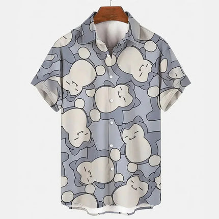 Pokemon Snorlax Pattern Hawaiian Shirt Inspired Beachwear Summer Sports Leisure Men's T-Shirt Children's Clothing Tee Y2k Woman