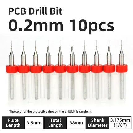 PCB Drill Bit 10pcs Tungsten Steel Micro Diameter Drill Bit Set 1/8 "Fixed Handle Mini Cnc Drill Bit 0.1-3.175mm