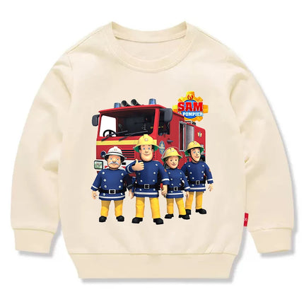 Children's Pure Cotton Hoodie Fireman Sam Boys Girls Long Sleeve Tshirt Pullover Kids Sprunky Cartoon Sweatshirt Kids Outerwear