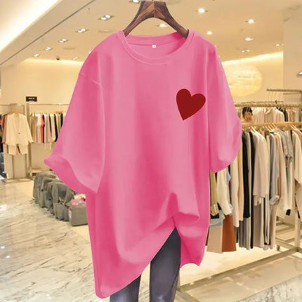 Women's Fashion Pure Cotton Love Print T-shirts Summer Casual Versatile O-neck Short Sleeve Top Tee Office Lady Basic Pullovers